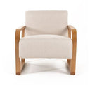 Sada - Mid-Century Modern Beige Linen + Chestnut Round Ottoman