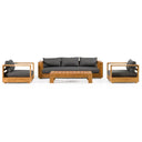 Santorini - Outdoor Grey Olefin Fabric + Natural Teak Sofa Set