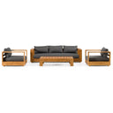 Santorini - Outdoor Grey Olefin Fabric + Natural Teak Sofa Set