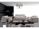 Lumy - Modern Tufted White Leather Loveseat with Crystals
