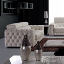 Lumy - Modern Tufted White Leather Loveseat with Crystals