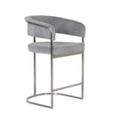 Sebastian - Modern Grey Fabric + Stainless Steel Counter Chair