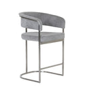 Sebastian - Modern Grey Fabric + Stainless Steel Counter Chair