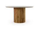 Shirley - Modern White Marble + Natural Acacia Round Dining Table