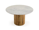 Shirley - Modern White Marble + Natural Acacia Round Dining Table