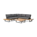 Skaros - Outdoor Grey Olefin Fabric + Eucalyptus Sectional Sofa + Coffee Table Set