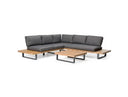 Skaros - Outdoor Grey Olefin Fabric + Eucalyptus Sectional Sofa + Coffee Table Set