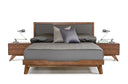 soria mid-century grey & walnut bed