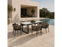 Suntide - Outdoor Grey Fabric + Grey Acacia + Beige Rattan Dining Set