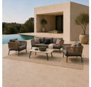 Suntide - Outdoor Grey Fabric + Grey Acacia + Beige Rattan Dining Set