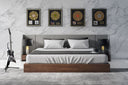 janice - modern grey fabric and walnut bed and nightstands