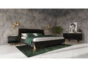 Janice - Modern Grey Fabric and Walnut Bed and Nightstands