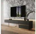 Tasha - Modern Black Ash + Brushed Gold Rectangular Dining Table