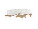 Tavira - Outdoor Off-White Fabric + Eucalyptus Sectional Sofa + Coffee Table Set