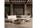 Tavira - Outdoor Off-White Fabric + Eucalyptus Sectional Sofa + Coffee Table Set