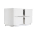 Token - Modern White & Stainless Steel Wide Nightstand