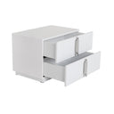 Token - Modern White & Stainless Steel Wide Nightstand