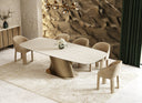 Kiefer - Modern Faux Travertine Ceramic + Bronze Dining Table