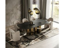 Chancery - Modern Dark Grey Glass + Antique Brass Dining Table
