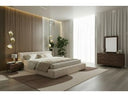Tyree + Brooklyn - Modern Off-White Fabric + Walnut 4-Piece Bedroom Set