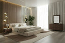 Tyree + Brooklyn - Modern Off-White Fabric + Walnut 4-Piece Bedroom Set
