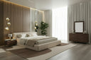 Tyree + Brooklyn - Modern Off-White Fabric + Walnut 4-Piece Bedroom Set