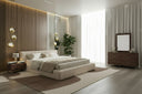 Tyree + Brooklyn - Modern Off-White Fabric + Walnut 4-Piece Bedroom Set