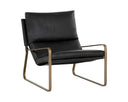 Antique Brass Charcoal Black Leather Lounge Chair Zancor by Matho Sun