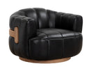 Rustic Oak Vintage Black Night Leather Armchair Tadeo Swivel by Matho Sun