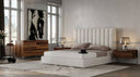 Valhalla + Lorenzo - Modern White Fabric + Light Oak 4-Piece Bedroom Set