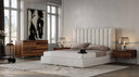Valhalla + Lorenzo - Modern White Fabric + Light Oak 4-Piece Bedroom Set