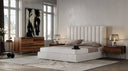 Valhalla + Lorenzo - Modern White Fabric + Light Oak 4-Piece Bedroom Set