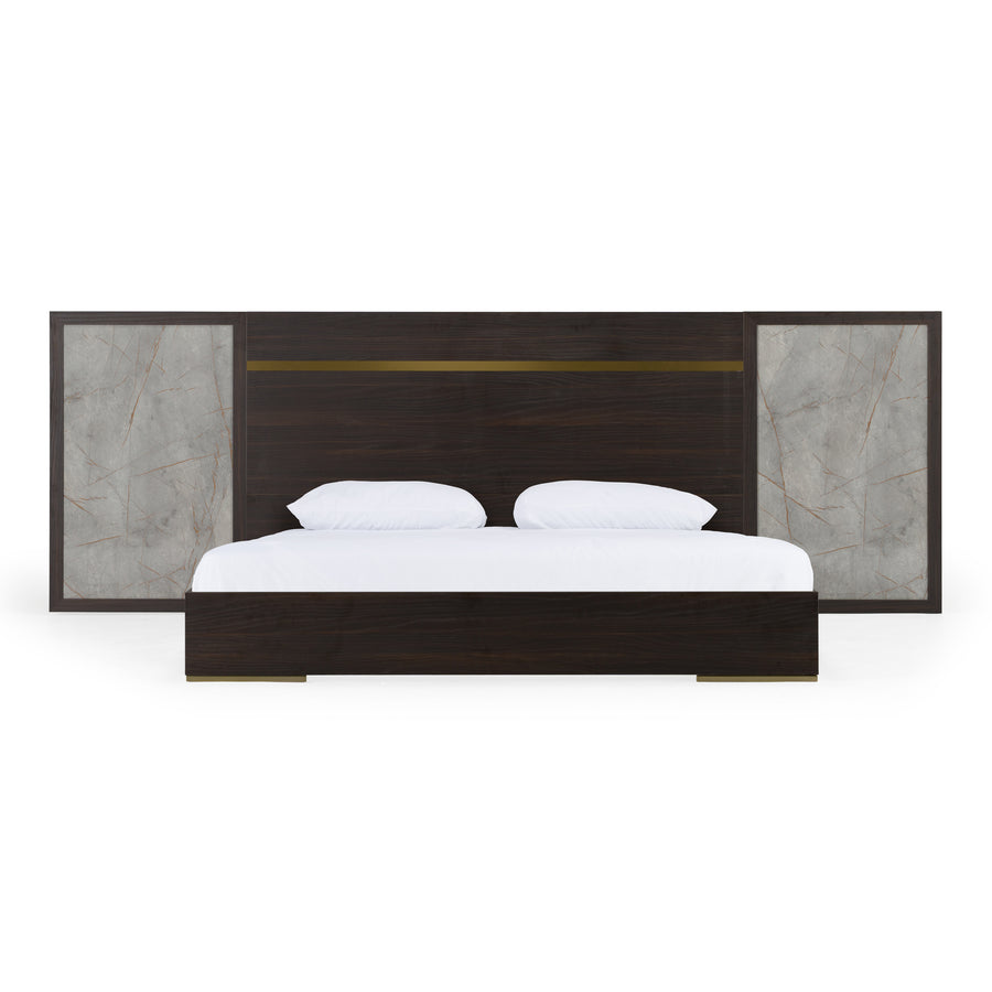 Velondra - Modern Eucalypto + Marble Bed with Two Nightstands