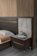 Velondra - Modern Eucalypto + Marble Bed with Two Nightstands