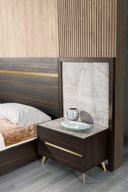Velondra - Modern Eucalypto + Marble Bed with Two Nightstands