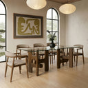 Velshi - Modern Glass + Walnut Rectangular Dining Table