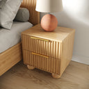 Harris + Winters - Modern Off-White Fabric + Natural Oak 4-Piece Bedroom Set