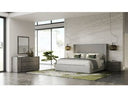 Byrne + Asus - Modern Grey Fabric + Elm Grey Bed & 2 Nightstands
