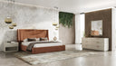 Roma + Lago - Modern Burnt Orange Velvet + Faux Travertine 4-Piece Bedroom Set