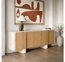 Wolff - Modern White Oak + Faux Travertine Dining Table