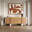 Wolff - Modern White Oak + Faux Travertine Buffet