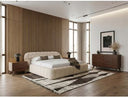 Yolonda + Soria - Modern Beige Fabric + Walnut 4-Piece Bedroom Set