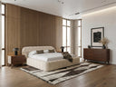 Yolonda + Soria - Modern Beige Fabric + Walnut 4-Piece Bedroom Set