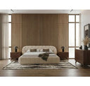 Yolonda + Soria - Modern Beige Fabric + Walnut 4-Piece Bedroom Set