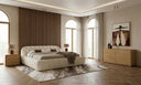 Yolonda + Dustin - Modern Off-White Fabric + Natural Oak 4-Piece Bedroom Set