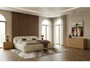 Yolonda + Dustin - Modern Off-White Fabric + Natural Oak 4-Piece Bedroom Set