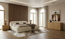 Yolonda + Dustin - Modern Off-White Fabric + Natural Oak 4-Piece Bedroom Set