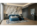 Yolonda + Soria - Modern Dark Teal Fabric + Grey Wash 4-Piece Bedroom Set