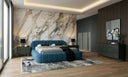 Yolonda + Soria - Modern Dark Teal Fabric + Grey Wash 4-Piece Bedroom Set